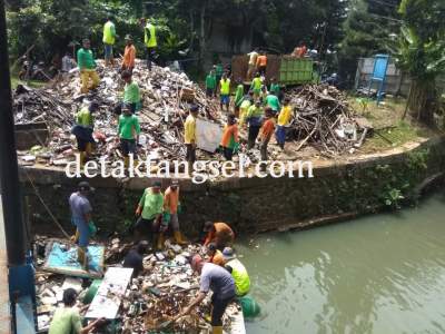 Angkat Sampah Di Situ Perigi, DLH Tangsel terjunkan Puluhan Personil