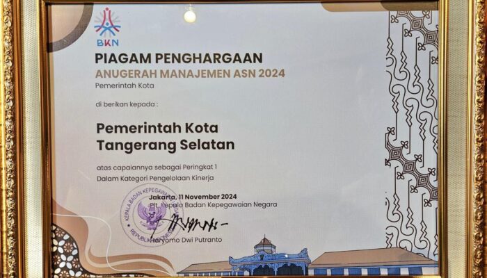 Pemkot Tangsel Raih Penghargaan Nasional Pengelolaan Kinerja Terbaik dari BKN